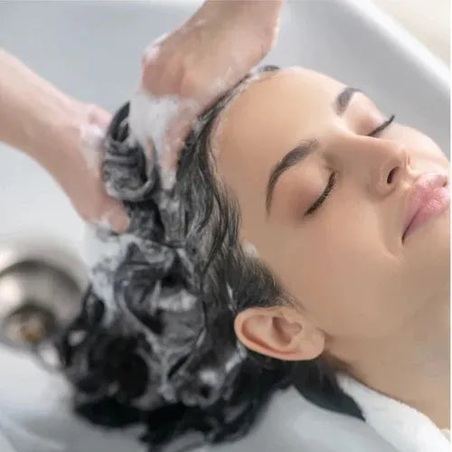 Gently take Amla Shampoo and create a lather and massage the scalp a little with fingertips.