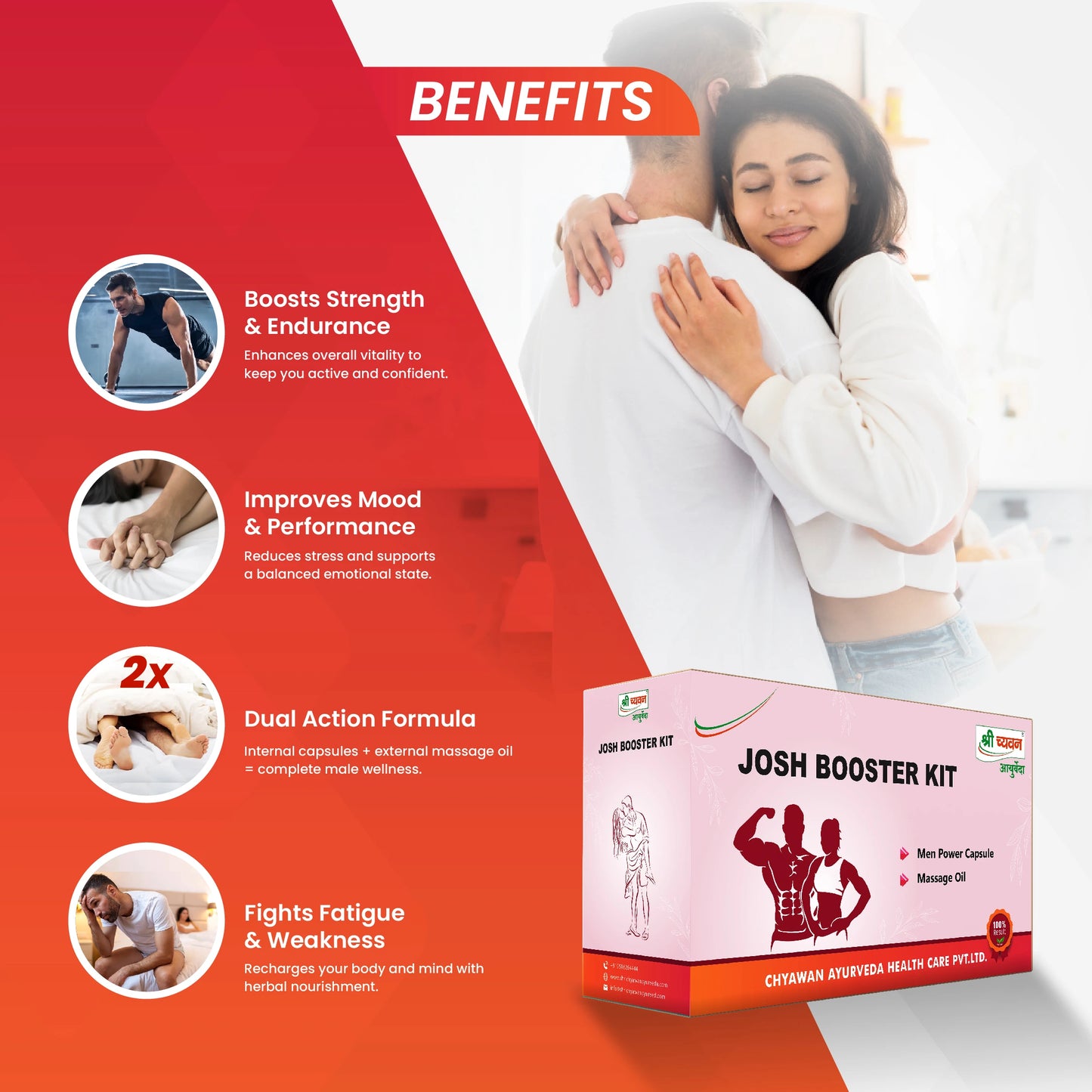 Josh Booster Kit | Ayurvedic Men Power Capsule + Massage Oil for Strength, Stamina & Energy | Desi Sex Power Medicine for Men’s Health