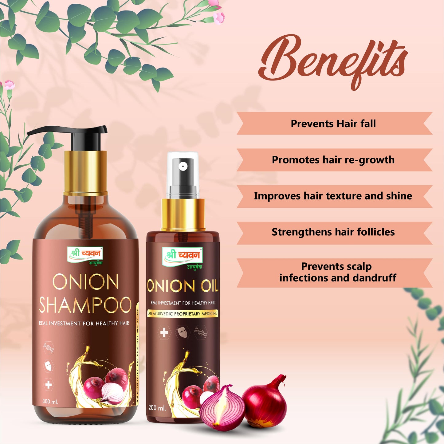 Onion Oil and Shampoo for hair regrowth