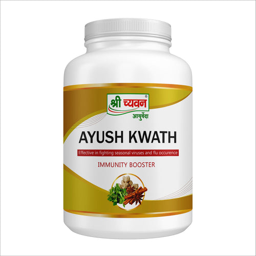  Take 3-6 gm of Ayush Kwath Powder in 150ml of water and boil for 2-5 minutes. Filer and serve with Gud (Jaggery), Draksha (Raisins) or Lemon Juice. Can be used once or thrice daily.